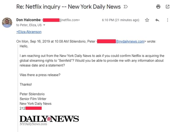 When the New York Daily News' Enquiry About Netflix and Seinfeld Went A Little Wider Than They Anticipated