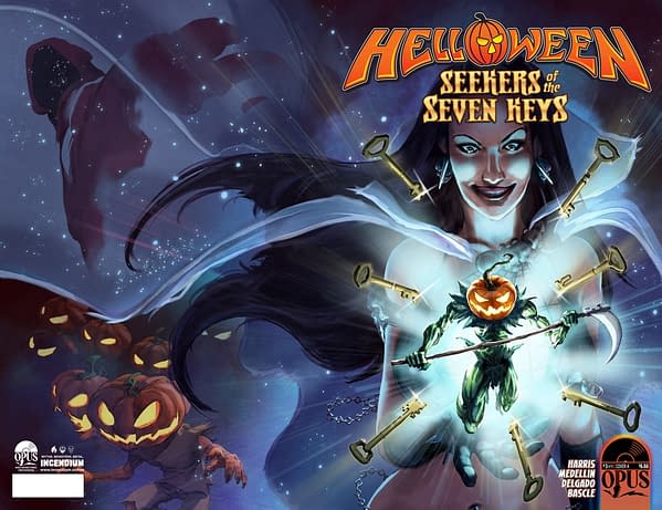 Cover A by Santi Casas for Helloween #3 by joe Harris and Axel Medellin, in stores December 28th from Opus Comics