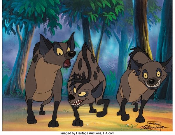 The Lion King's Timon and Pumbaa Shenzi, Banzai, and Ed Production Cel Setup. Credit: Heritage Auctions