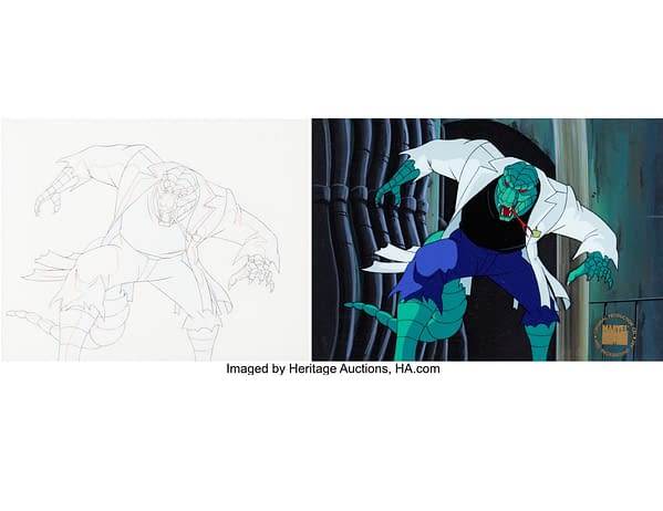 Spider-Man "Night of the Lizard" Lizard Production Cel with Key Master Background and Animation Drawing. Credit: Heritage Auctions