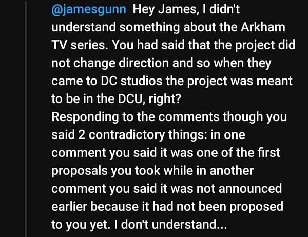 James Gunn Further Clarifies "Arkham" Pitch/Proposal Timeline &#038; More