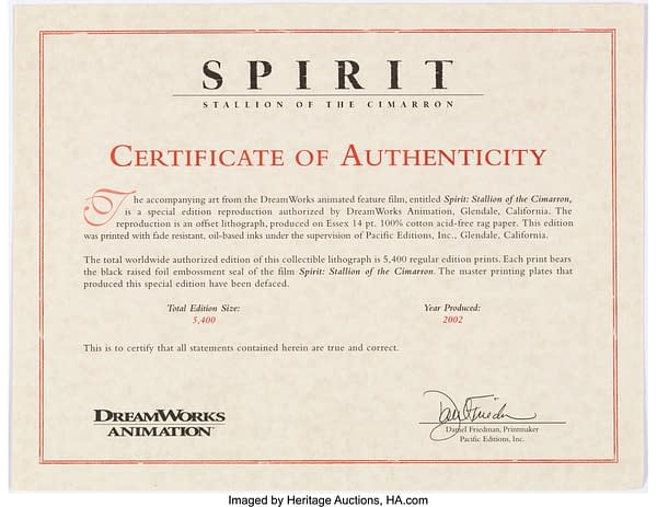 Certificate of Authenticity. Credit: Heritage Auctions