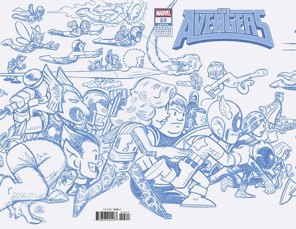 Cover image for AVENGERS #25 CHRIS GIARRUSSO MARVEL UNIVERSE CONNECTING BLUE LINE SKETCH WRAP VARIANT B [DOOM]