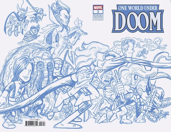 Cover image for ONE WORLD UNDER DOOM #3 CHRIS GIARRUSSO MARVEL UNIVERSE CONNECTING BLUE LINE SKETCH WRAP VARIANT H