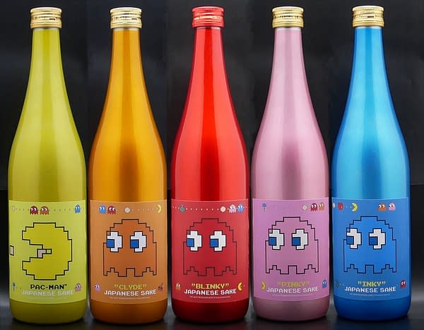 All four ghosts and Pac-Man appear on these special sake bottles, courtesy of NAVIO.