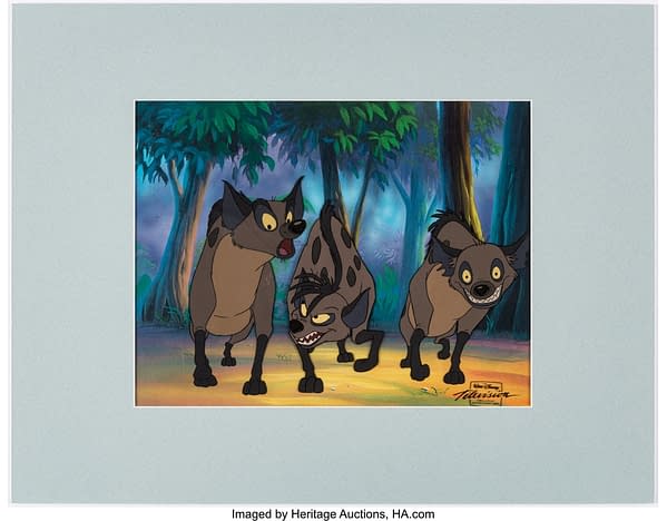 The Lion King's Timon and Pumbaa Shenzi, Banzai, and Ed Production Cel Setup. Credit: Heritage Auctions