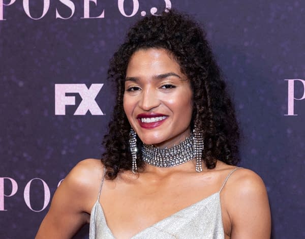 Indya Moore wearing dress by Christian Siriano attends FX Pose premiere at Hammerstein Ballroom