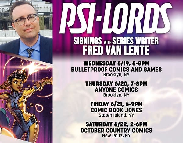 Fred Van Lente Visits New York Comic Shops to Promote Valiant's Psi-Lords
