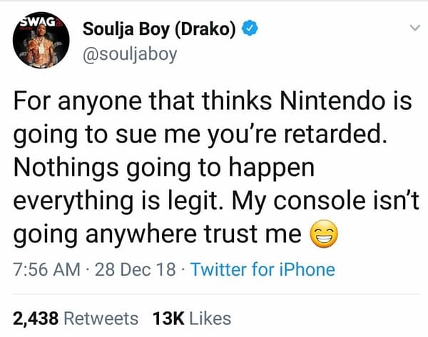 After Nintendo Threatens Lawsuit, Soulja Boy Removes Consoles From Stores