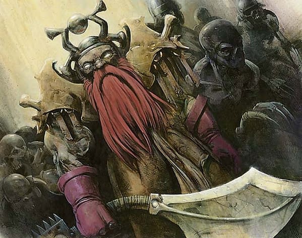 The artwork for Balthor the Defiled, a card from the Judgment expansion set from 2002 for Magic: The Gathering. Illustrated by Carl Critchlow.