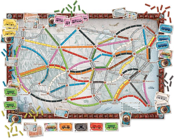 The game board of the original Ticket To Ride core game by Days of Wonder.