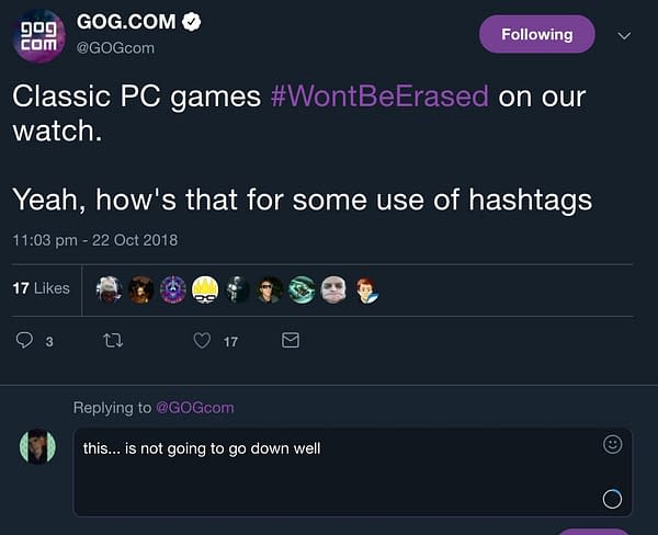 GOG.com Posts Another Poorly Chosen Tweet, Then Retracts