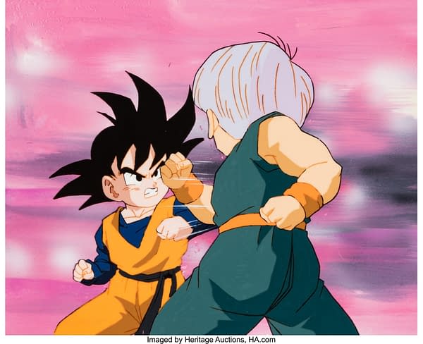 Dragon Ball Z Goten and Trunks Production Cel with Custom Painted Background and Animation Drawing. Credit: Heritage Auctions