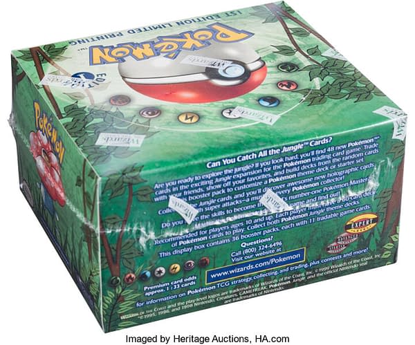 An angled rear view of the 1st Edition Jungle booster box on auction via Heritage Auctions.