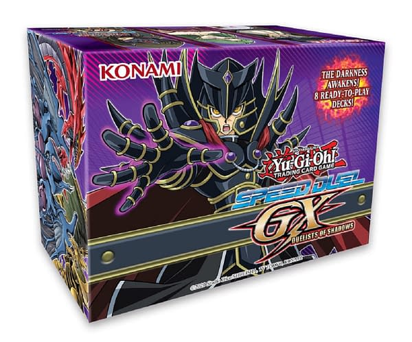 A look at the box art for the Yu-Gi-Oh! Trading Card Game set, 2023 Speed Duel GX: Duelists Of Shadows. Courtesy of Konami.