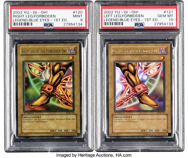 A closer shot of the legs of Exodia, the Forbidden One from the Yu-Gi-Oh! card game. Currently available on auction with the head and both arms at Heritage Auctions.