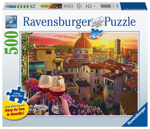Ravensburger's "Cozy Wine Terrace" puzzle, a new addition to 2021's collection of games by the company.