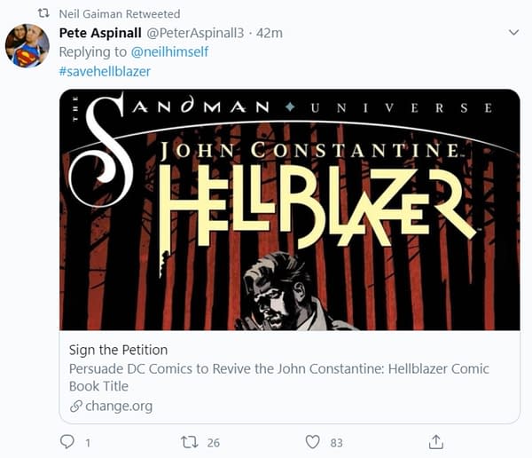 Neil Gaiman Approves Of #SaveHellblazer Campaign To DC Comics