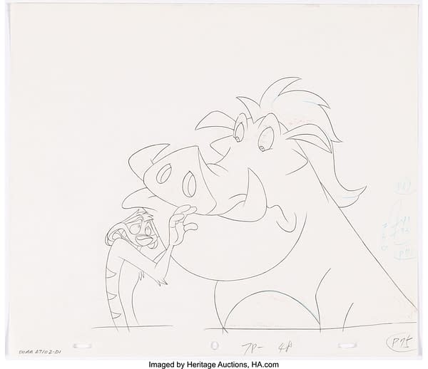 Timon & Pumbaa Production Cel Setup and Animation Drawing Group of 2. Credit: Heritage