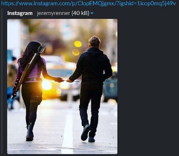 Hawkeye star Jeremy Renner posted this image to Instagram before it was removed days later (Image: screencap)