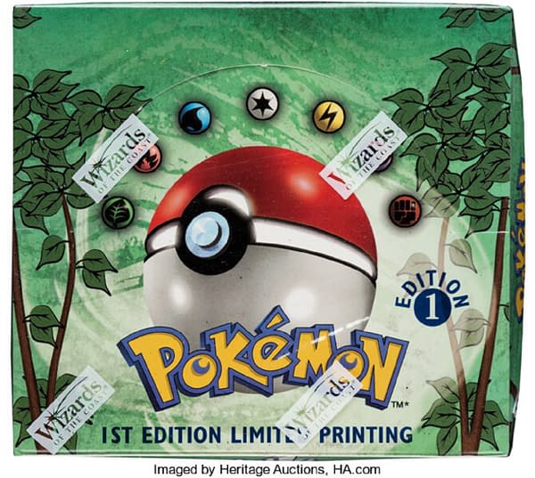 A sealed, first-edition booster box from the Pokémon Trading Card Game's Jungle expansion, being auctioned off at Heritage Auctions right now!