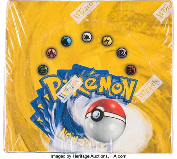 A top view of the unlimited Base Set booster box from the Pokémon Trading Card Game, up for auction at Heritage Auctions now!