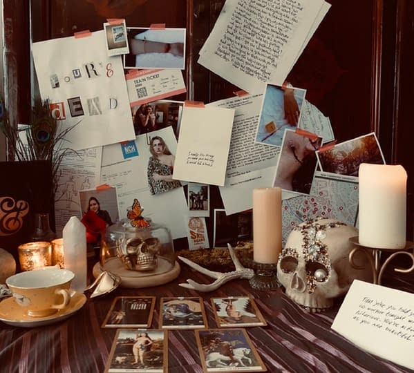 An interesting and sufficiently spooky photo of some of the potential components in the Murder & Co. subscription box. These photos do not show finalized true crime "evidence", as they don't want to spoil a thing about the mysteries.