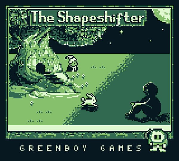 A screenshot of the Green Boy Games release of The Shapeshifter, a fantasy adventure game for the original Game Boy.