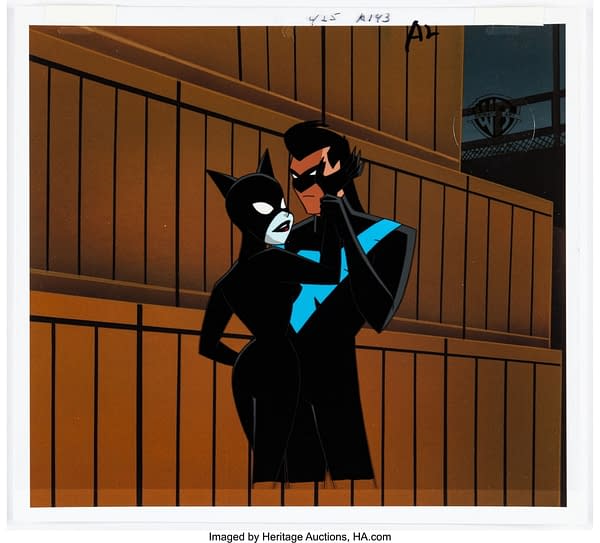 Batman: The Animated Series "You Scratch My Back" Nightwing and Catwoman Production Cel. Credit: Heritage Auctions