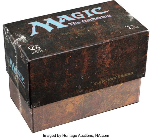 An angled photograph of the Collectors Edition box from Magic: The Gathering, now auctioned by Dallas, Texas-based Heritage Auctions.