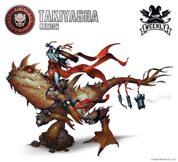 The artwork for Takiyasha, the Kimon commander model from The Other Side, Wyrd Games' large-scale wargame.