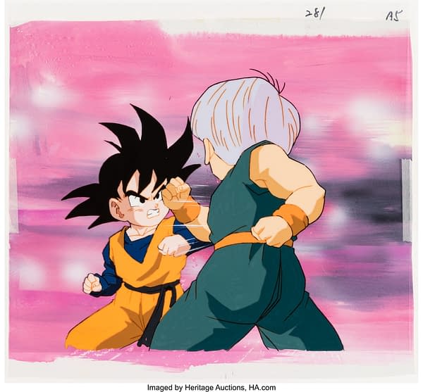 Dragon Ball Z Goten and Trunks Production Cel with Custom Painted Background and Animation Drawing. Credit: Heritage Auctions