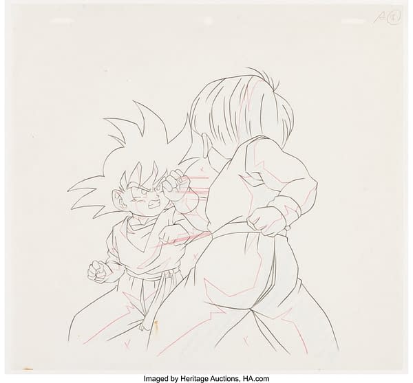 Dragon Ball Z Goten and Trunks Production Cel with Custom Painted Background and Animation Drawing. Credit: Heritage Auctions