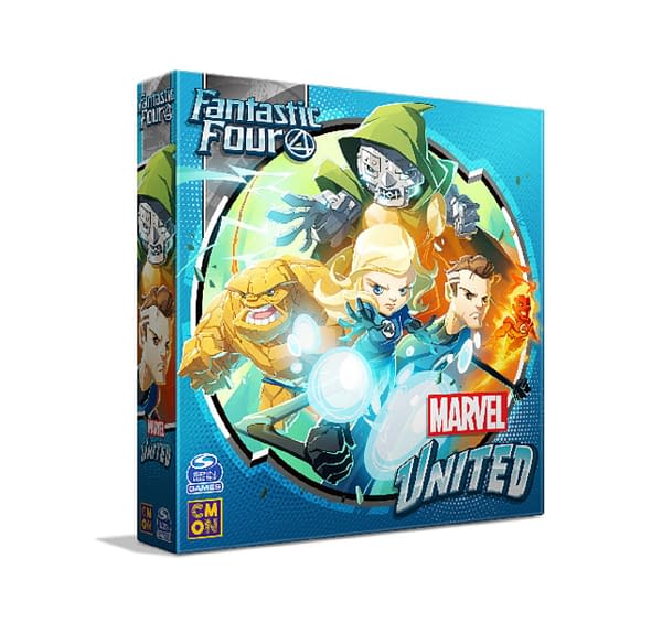The front of the box for Marvel United: Fantastic Four, created by CMON as a stretch goal for their Marvel United: X-Men Kickstarter campaign.