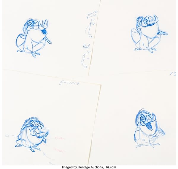 The Lion King Timon and Pumbaa Animation Drawing Sequence of 17 (Walt Disney, 1994). Credit: Heritage