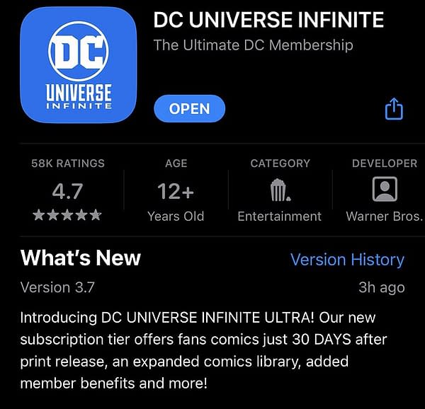 DC Universe Infinite Ultra Premium Has Comics 30 Days After Print