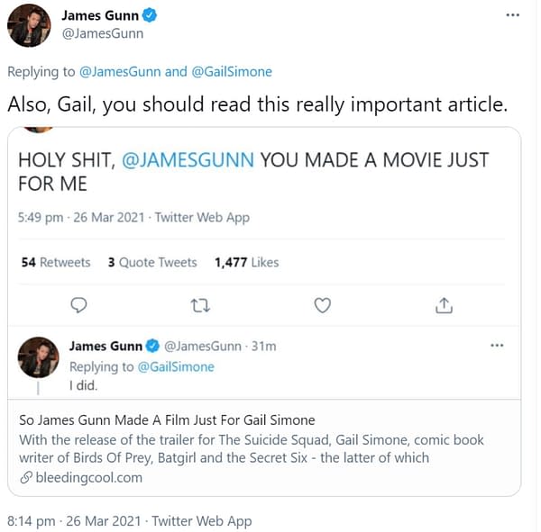 James Gunn Tells Gail Simone That She Should Really Read This Article