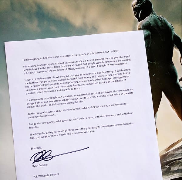 'Black Panther' Director Ryan Coogler Pens Thank You Letter