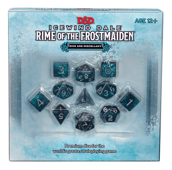 A look at the box of the Icewind Dale dice set, courtesy of Wizards of the Coast.