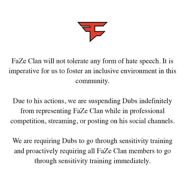 FaZe Bans "Fortnite" Player "Dubs" After Dropping A Racial Slur