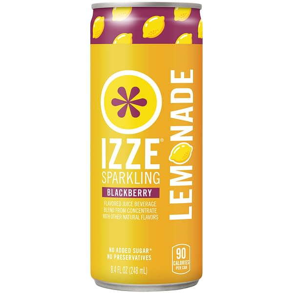 A can of IZZE Sparkling Lemonade, blackberry flavored.