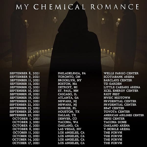 A list of My Chemical Romance's updated tour dates for their North American reunion tour.
