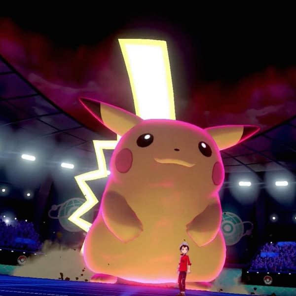 An image from Pokémon Sword and Shield, depicting a Gigantamax Pikachu, much like one will now see in the Pokémon Trading Card Game.
