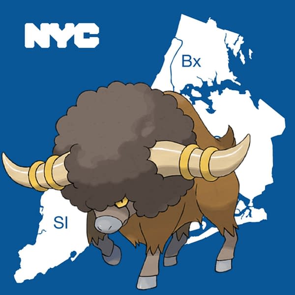 Bouffalant is the new New York City regional Pokémon. Credit: www.nyc.gov and the Pokémon Company