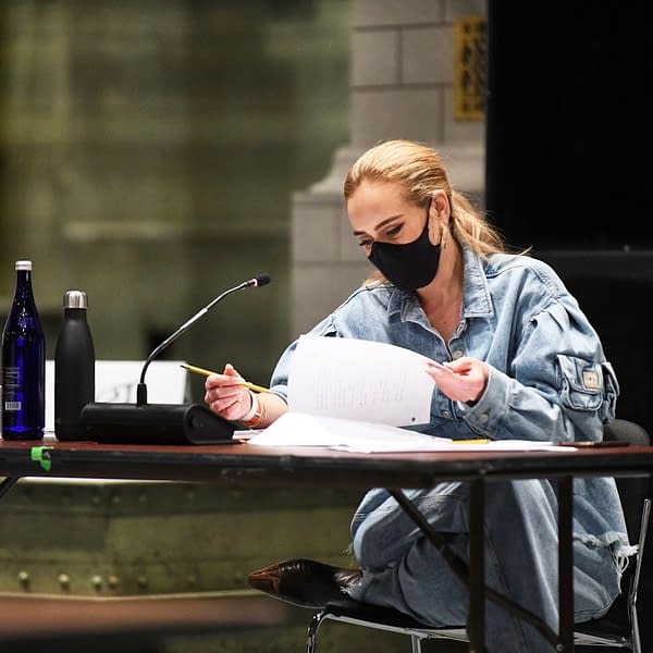 Saturday Night Live host Adele at table read (Image: NBCU)