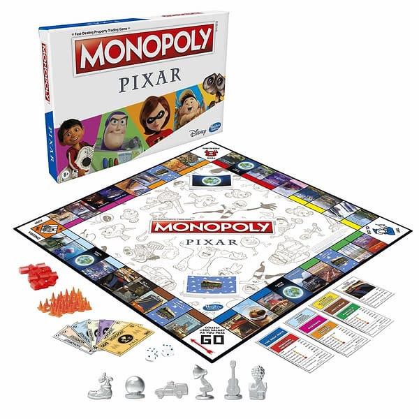 A look at the board and all of the accessories for Monopoly Pixar, courtesy of Hasbro.