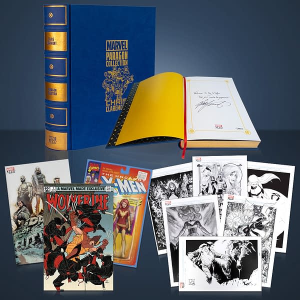 The Chris Claremont Marvel Made bundle. Note the actual book is hilariously about half the size of the giant book-shaped case it comes in.