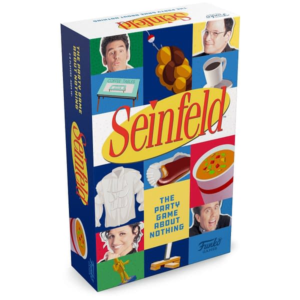 An angle shot of Seinfeld: The Party Game About Nothing, sold at Target stores and local game stores starting June 6th.