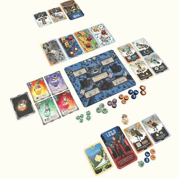 An array of gameplay components for Pandasaurus Games' upcoming board game, Brew.