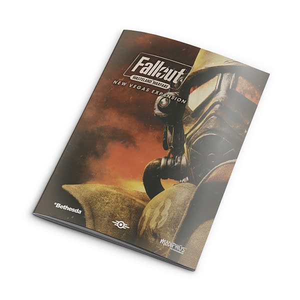 The front cover for the New Vegas expansion booklet for Fallout: Wasteland Warfare, a miniatures-based wargame by Modiphus.